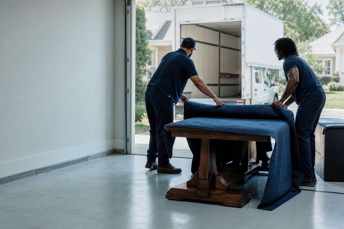 A family unpacking in a bright new home